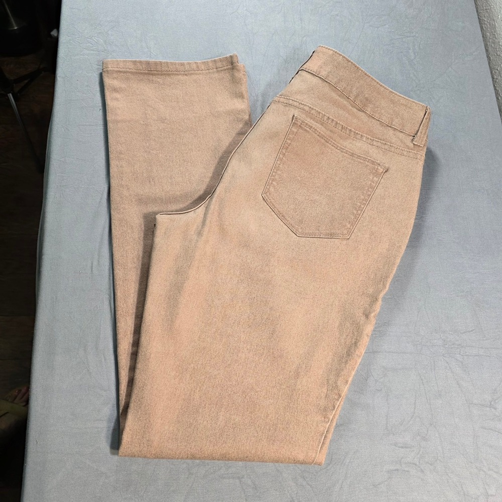 Chico's Platinum Denim Rose Gold Peach Beige Straight Leg Jeans Stretch 1 / 8 - Picture 1 of 12